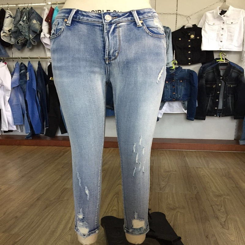 bleach wash rip hem skinny jeans WS109057