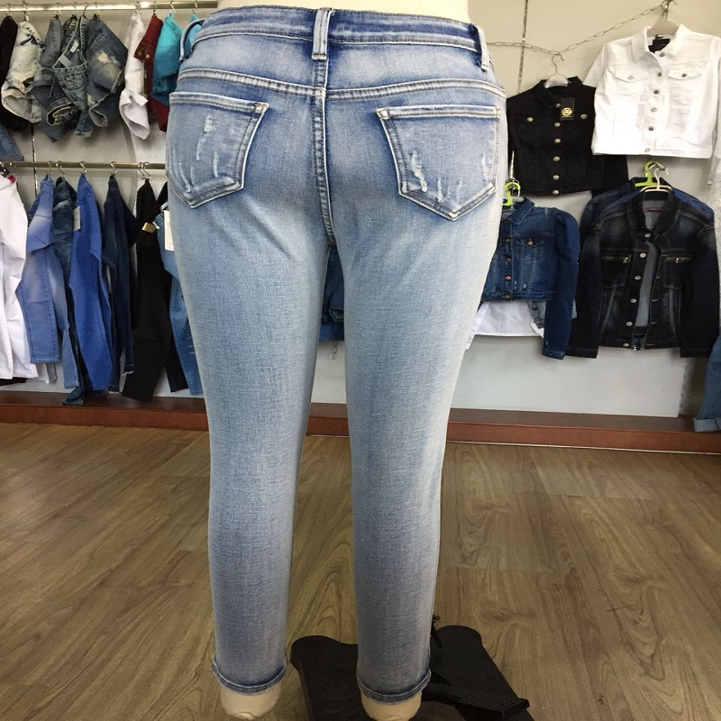 bleach wash rip hem skinny jeans WS109057